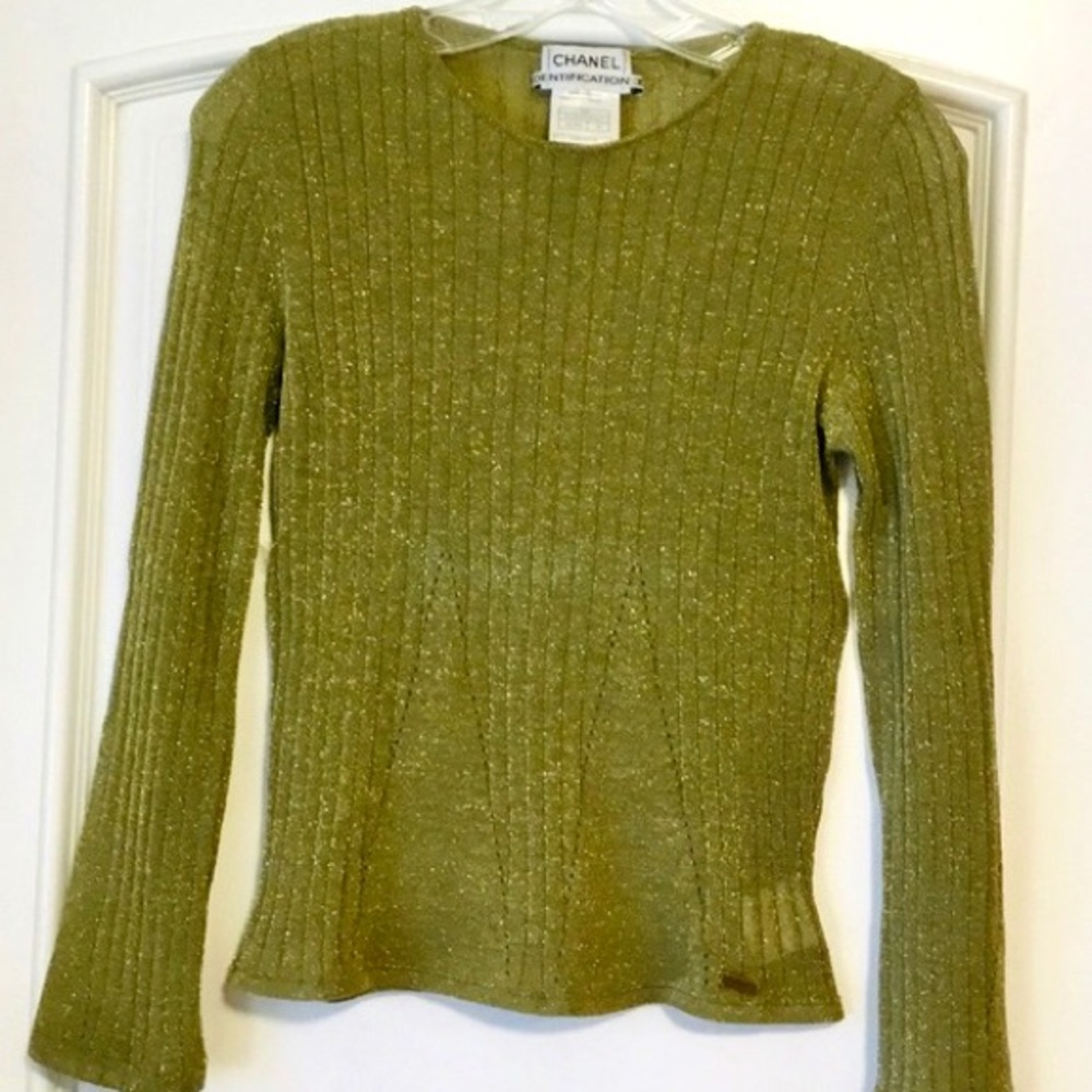 Authentic Chanel shimmering green and gold sweater